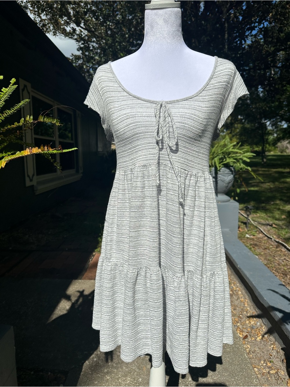 See you Monday Girls' Heather Gray Knit Tiered Dress with Tie Front